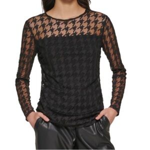 DKNY houndstooth print mesh top
